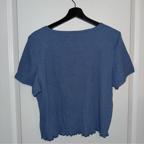 Blue Ribbed Cropped Top Baby Tee - Picture 4 of 5